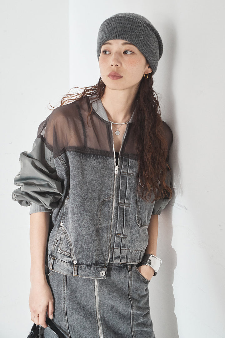 [SET]デニムコンビネーションブルゾン+フロントジップデニムスカート(2set)