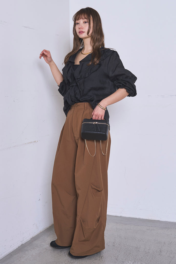 [SET]フリルボタンブラウス+ドライタフタタックバレルパンツ(2set)