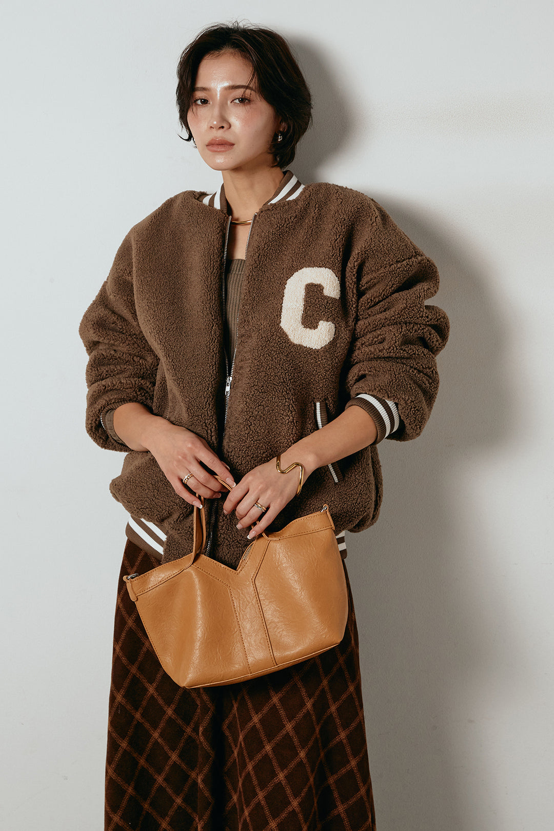 [SET]ロゴスタジャンボアブルゾン+フロッキー起毛チェックスカート(2set)