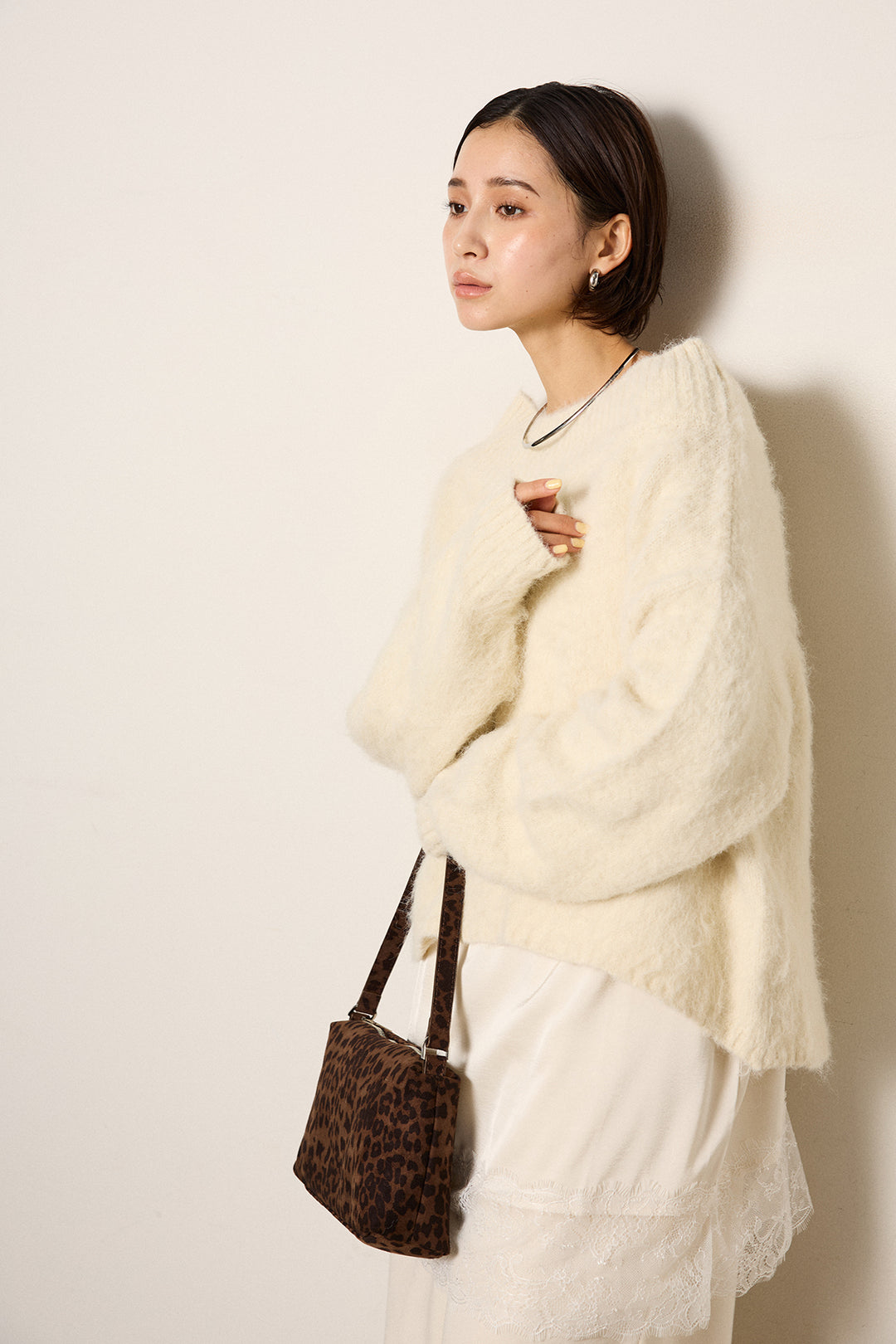 [SET]アルパカタッチオフショルニット+裏起毛スウェットワイドパンツ(2set)