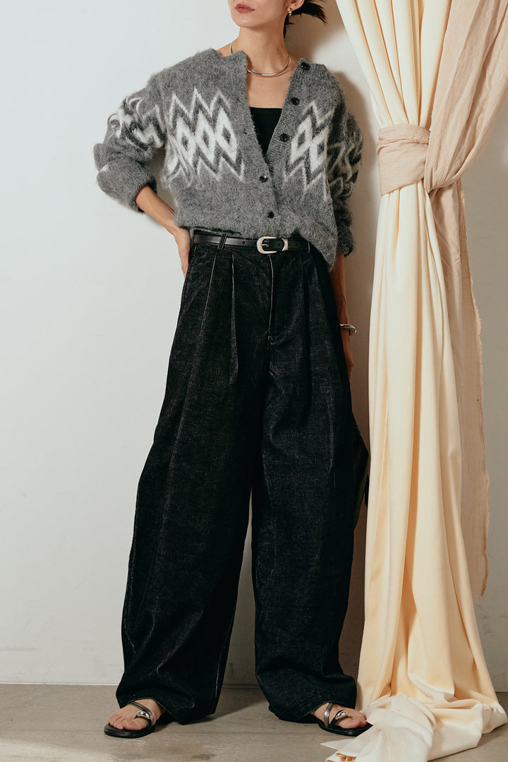 [SET]起毛ノルディック柄ニットカーディガン+フロントタック入りコーデュロイパンツ(2set)