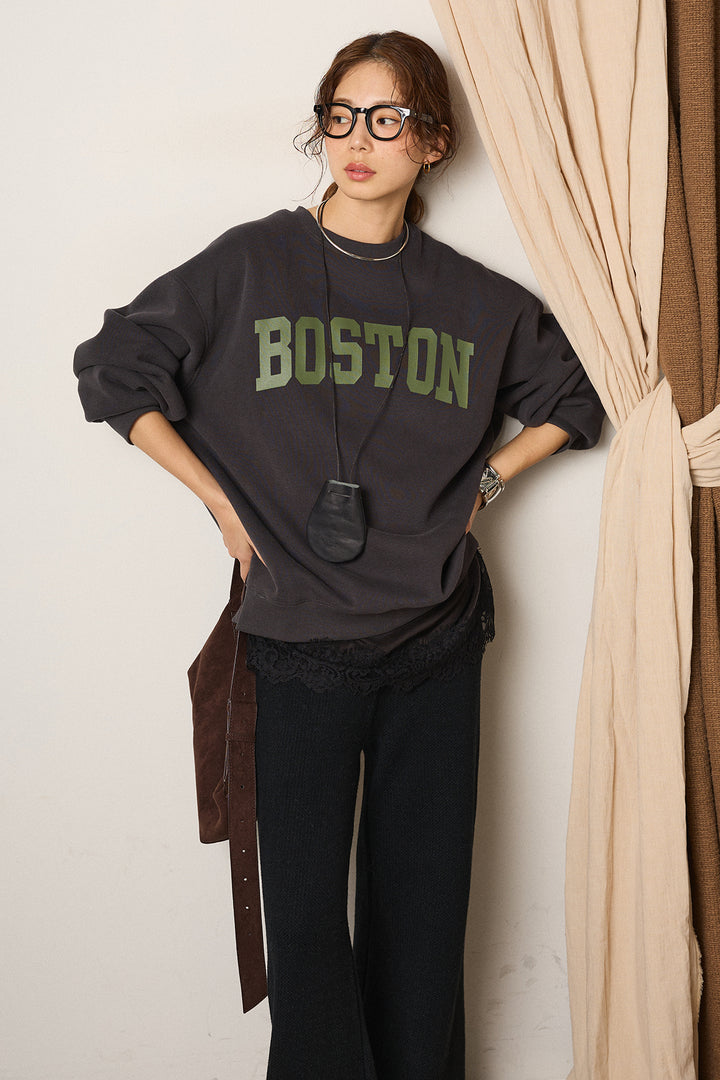 [SET]ロゴデザインルーズスウェット+ワイドリブニットイージーパンツ(2set)