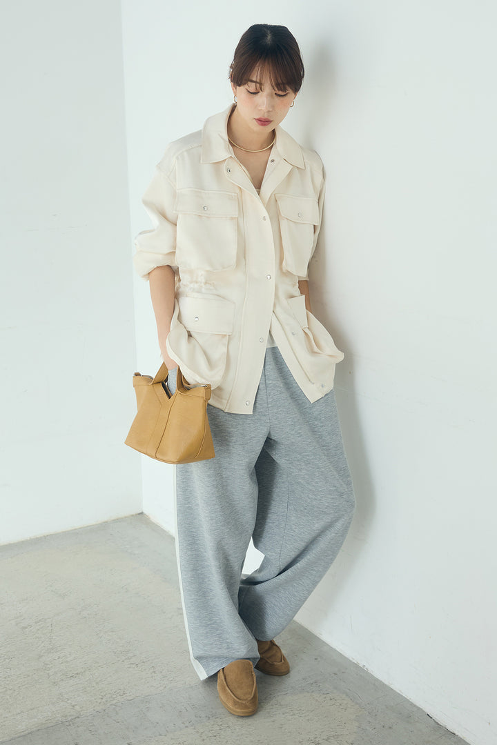 [SET]サテンライトブルゾン+異素材切り替えスウェットパンツ(2set)