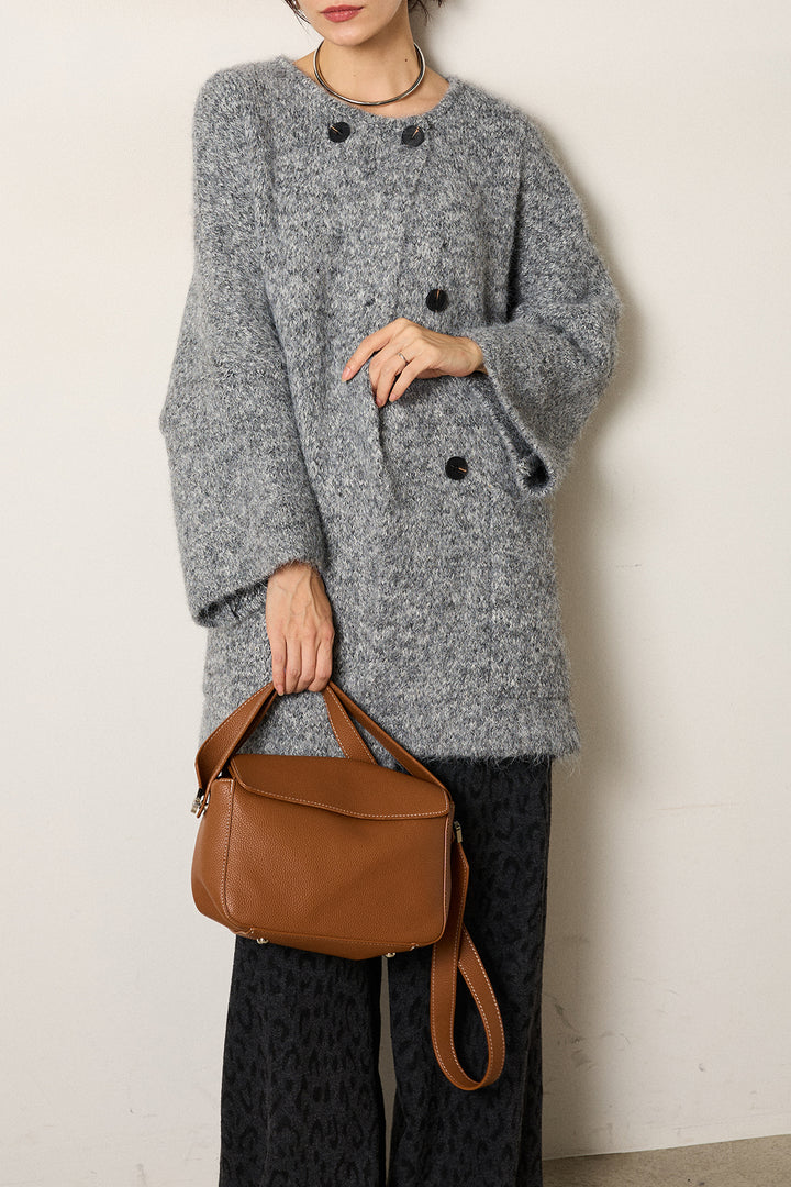 [SET]アシンメトリーボタンニットカーディガン+レオパードジャガードニットパンツ(2set)