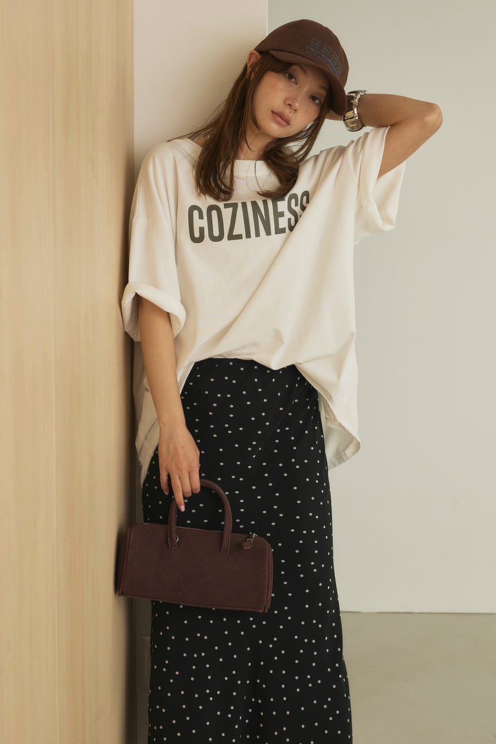 [SET]プリントロゴチュニックTシャツ+ドットサテンナロースカート(2set)