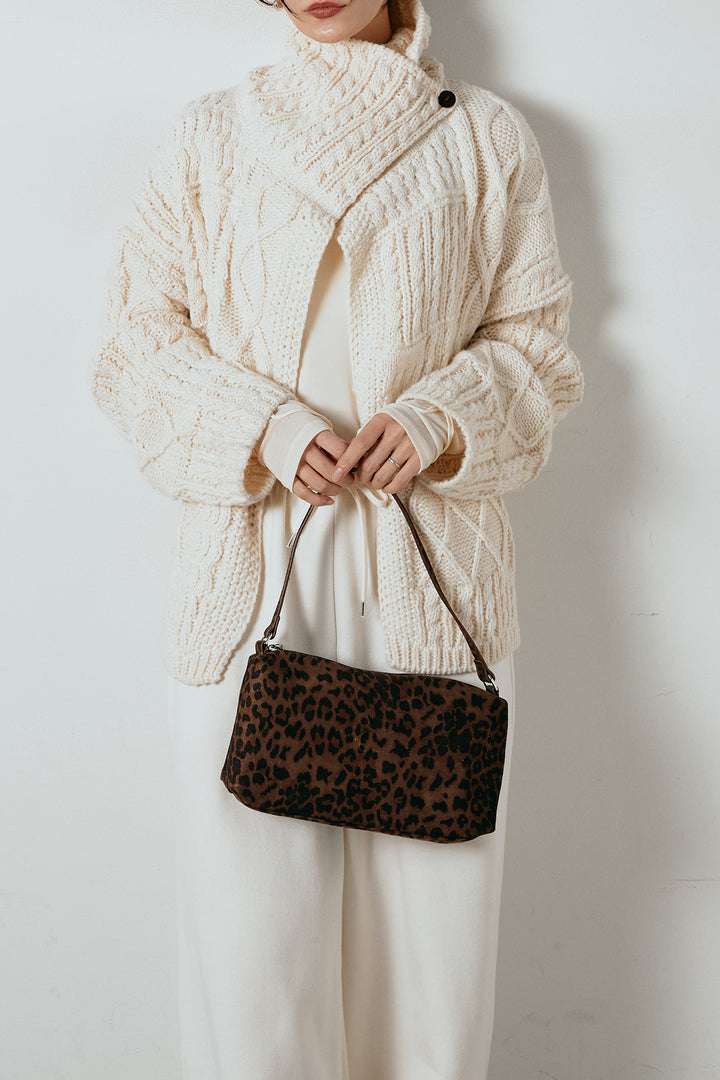 [SET]ビッグカラーケーブル編みニットトップス+裏起毛スウェットワイドパンツ(2set)