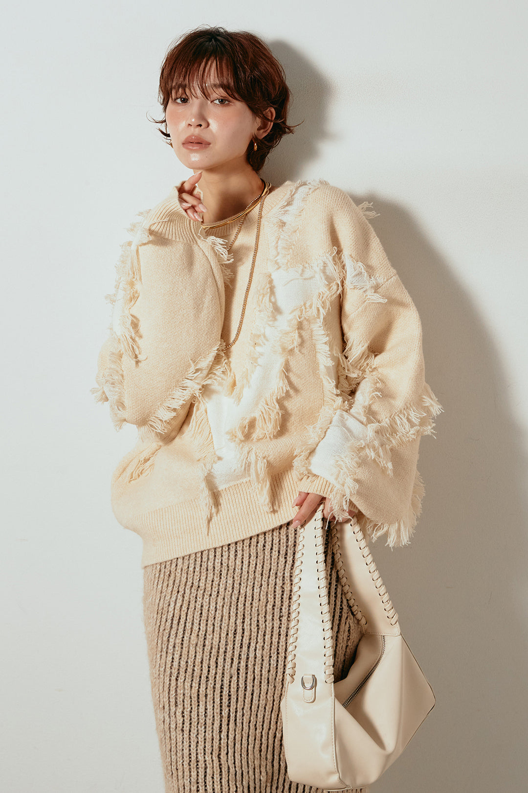 [SET]シャギージャガードニットトップス+アルパカタッチニットタイトスカート(2set)