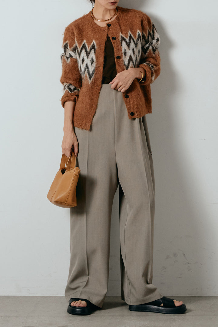 [SET]起毛ノルディック柄ニットカーディガン+ワイドツイルサロペット(2set)