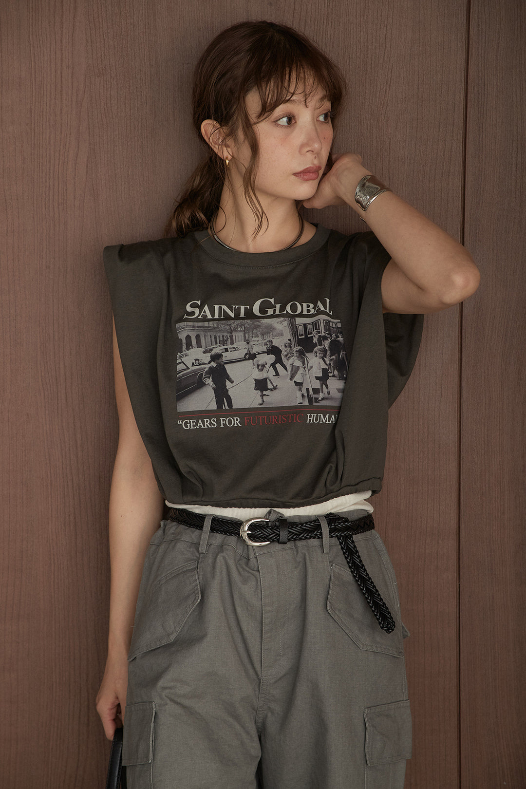 [SET]ショルダータックSAINTグラフィックT+ランダムタックカーゴパンツ(2set)