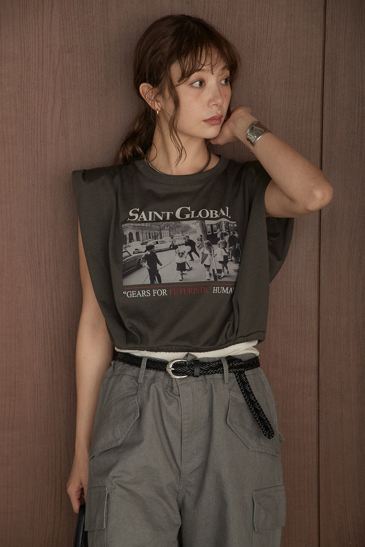 [SET]ショルダータックSAINTグラフィックT+ランダムタックカーゴパンツ(2set)