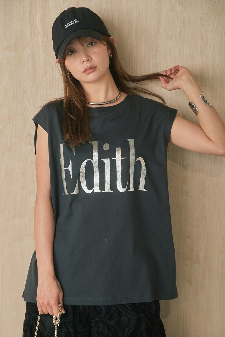 [SET]箔ロゴプリントノースリーブTシャツ+立体レースストレートパンツ(2set)