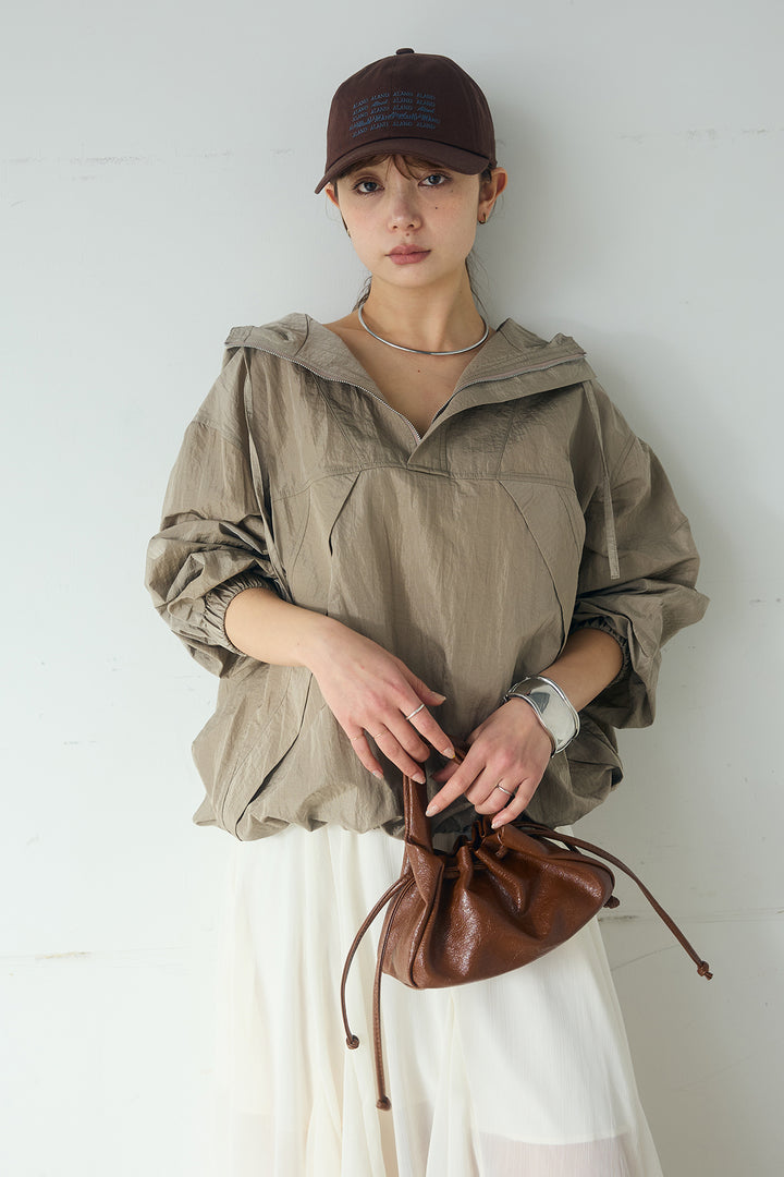 [SET]ナイロンフーディーブルゾンアウター+シアーフリルキャミワンピース(2set)