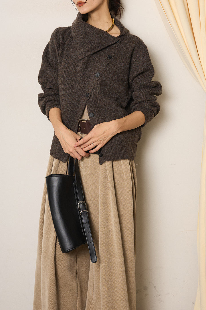 [SET]ボタンデザインネックニットプルオーバー+ベルトループコーデュロイワイドパンツ(2set)