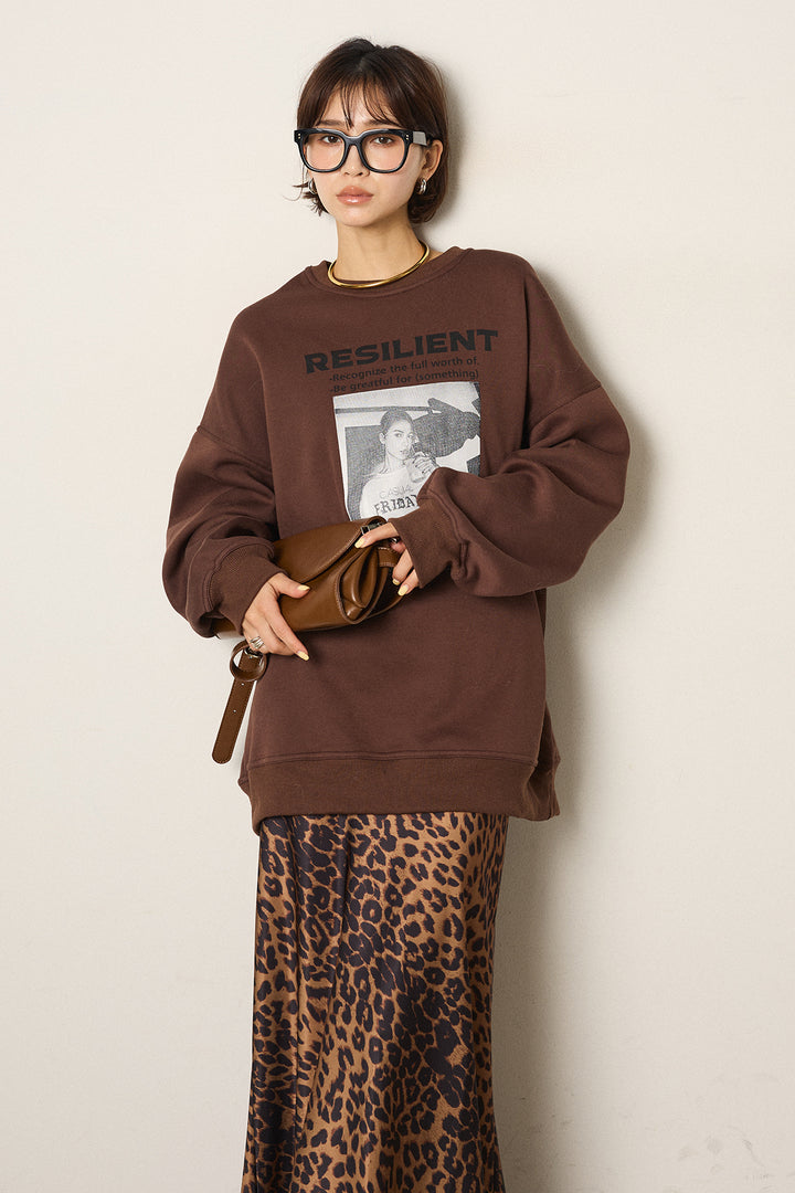 [SET]モノトーンプリントスウェット+レオパード柄サテンスカート(2set)