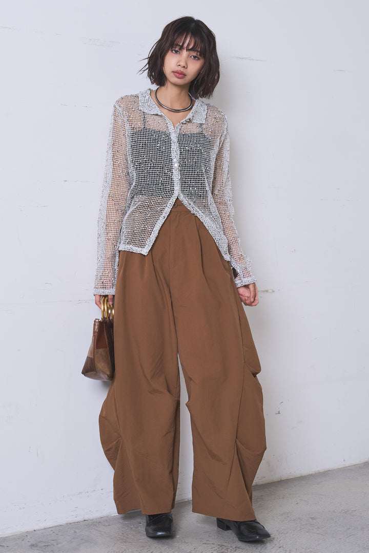 [SET]ネップメッシュポロ襟カーディガン+ドライタフタタックバレルパンツ(2set)