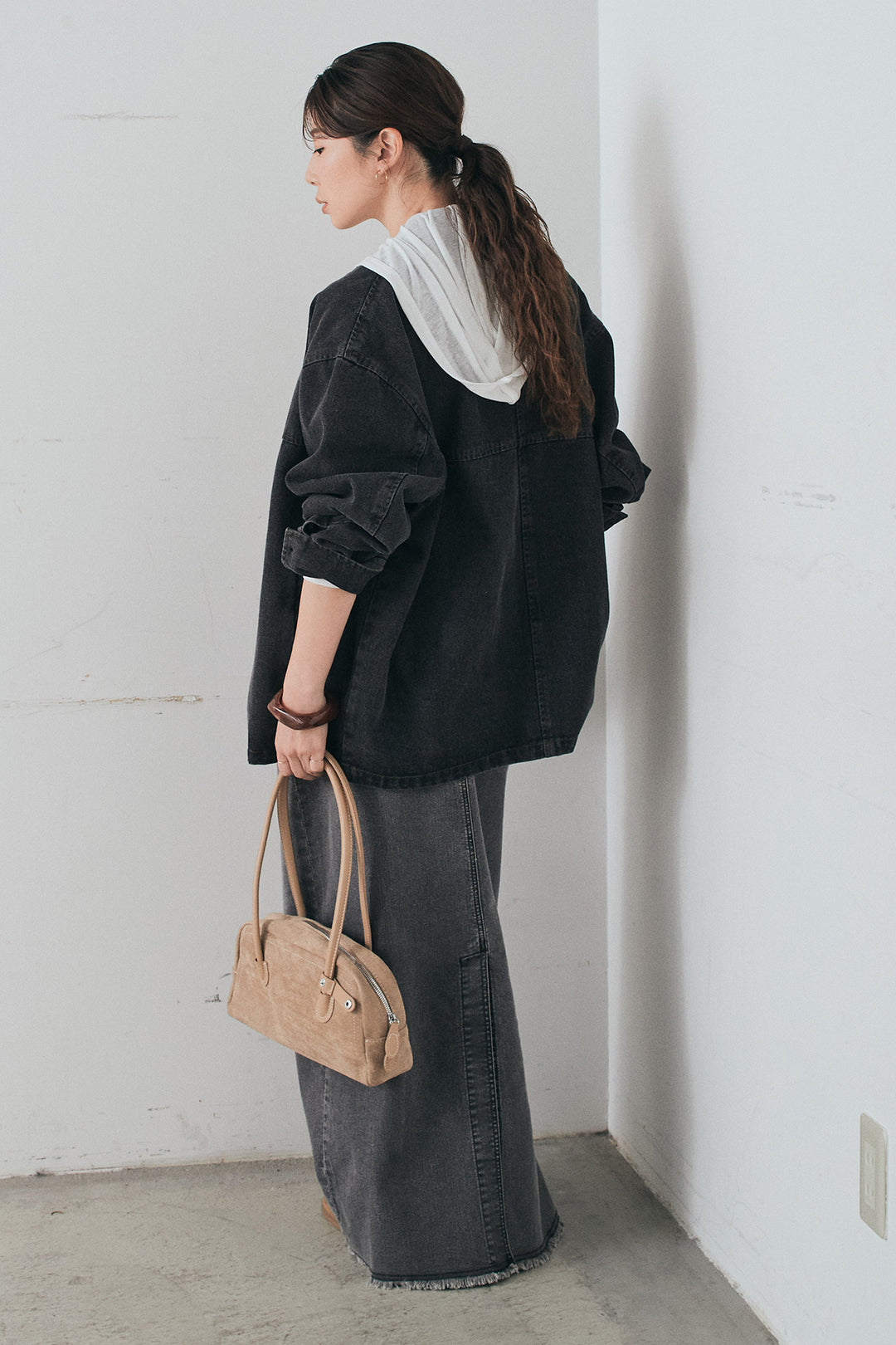 [SET]オーバーデニムジャケット+ウエストクロスデニムタイトスカート(2set)