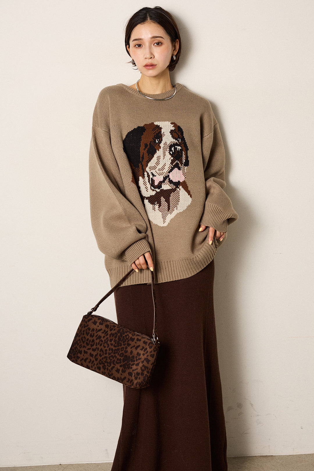 [SET]アニマルジャガード柄ニットトップス+リブナローニットスカート(2set)
