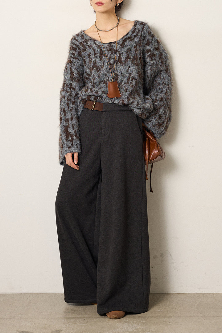 [SET]フラッフィーレオパードシャギーニット+サイドベルトパンツ(2set)