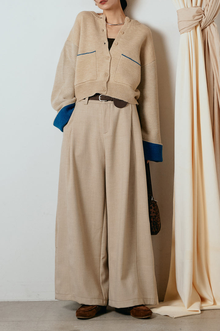 [SET]アルパカタッチダブルフェイスカーディガン+ポーチベルト付きカーブパンツ(2set)