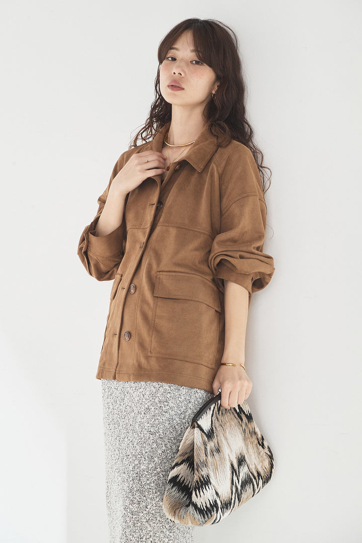 [SET]デカポケスエポンジャケット+ツイード風MIXスラブスカート(2set)