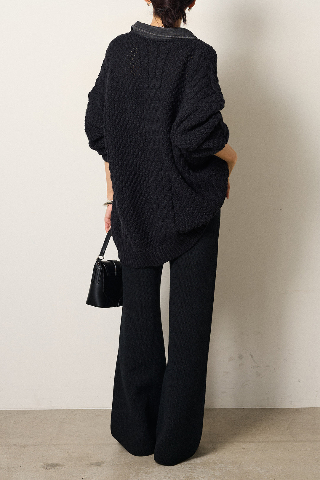 [SET]デニムカラーケーブルオーバーニット+ワイドリブニットイージーパンツ(2set)