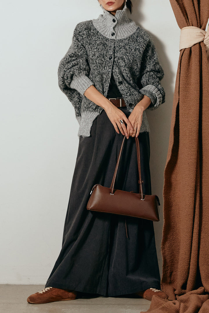 [SET]ハイネックミックスニットトップス+太ベルト付きコーデュロイタックパンツ(2set)