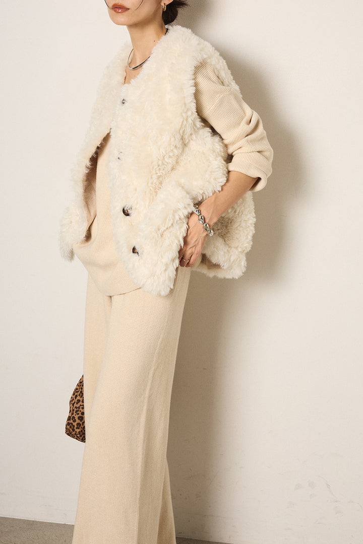 [SET]リラックスワッフルニットSETUP+ノーカラーエコファーベスト(2set)