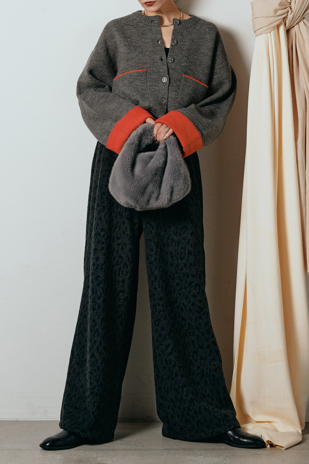 [SET]アルパカタッチダブルフェイスカーディガン+レオパードジャガードニットパンツ(2set)