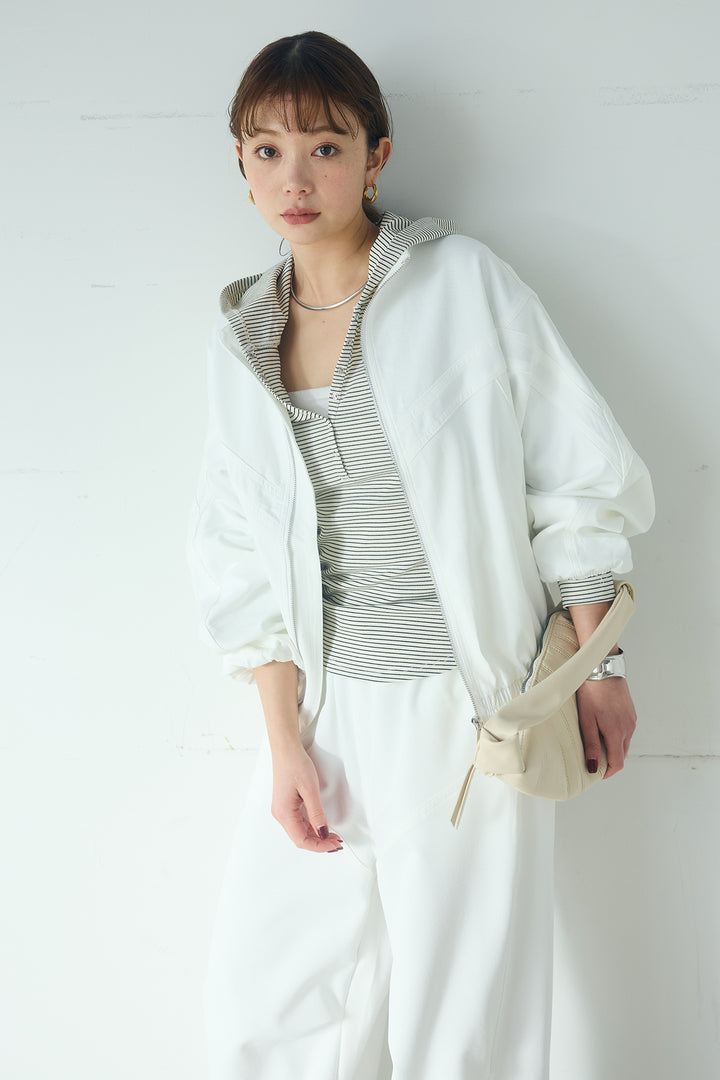 [SET]マルチ切り替えドルマンブルゾン+ランダムタックデザインワイドパンツ+ボーダーフーディーロンT(3set)