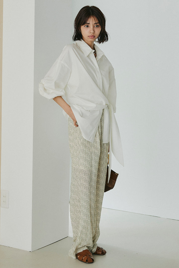 [SET]襟付き巻きデザインシャツ+シアーランダムドットラフパンツ(2set)