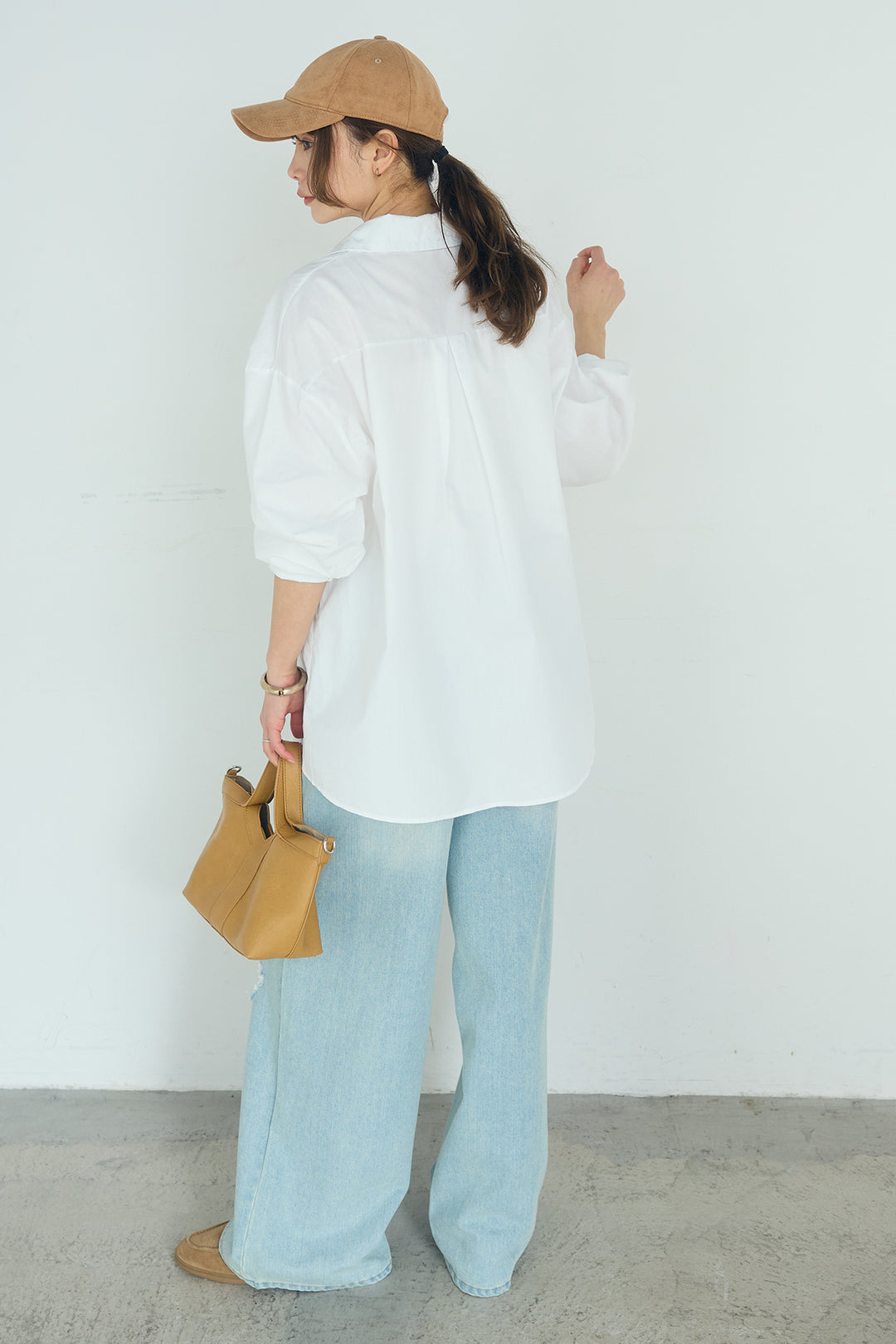 [SET]サイド留め具デザインシャツ+デニムレース付きワイドパンツ(2set)