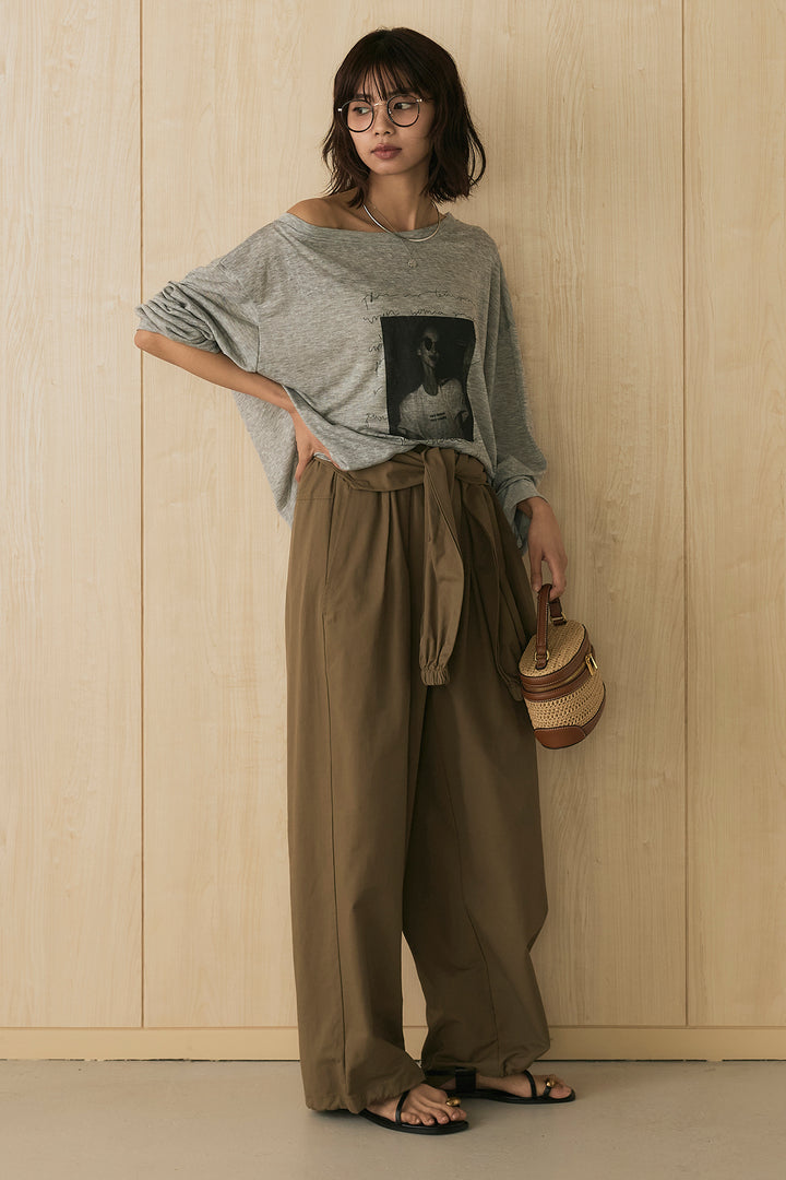 [SET]ヴィンテージグラフィックロンT+合繊ツイルスタンドウエスト巻きジョガーパンツ(2set)