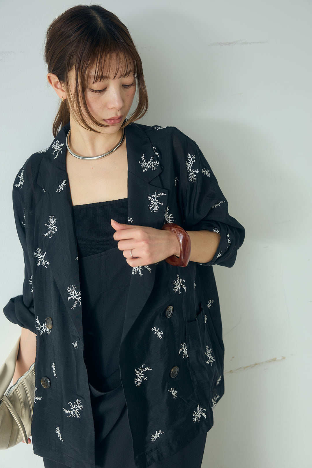 [SET]シアー刺繍ダブルジャケット+ラップオールインワン(2set)