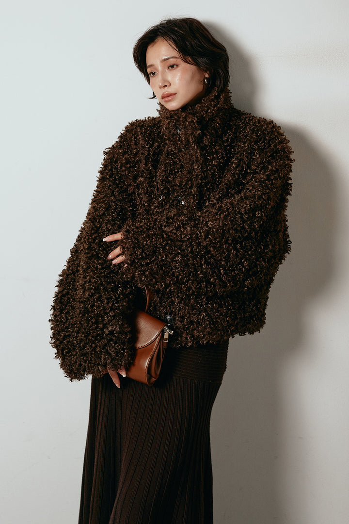 [SET]プードルファーミドルジャケット+編み地切り替えフレアニットスカート(2set)