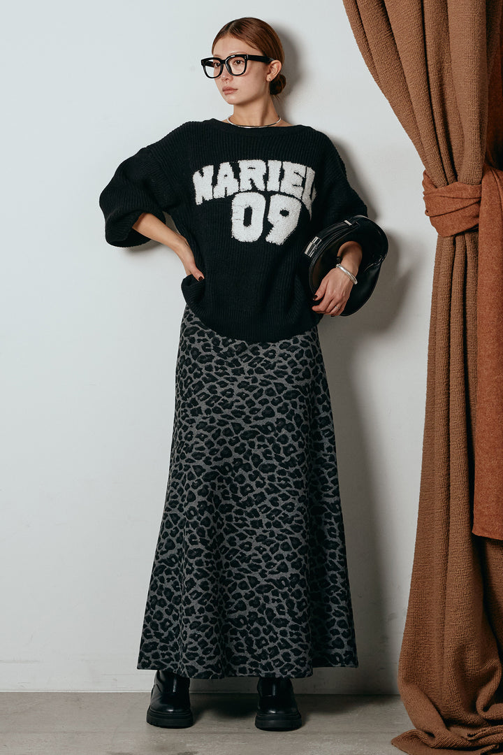 [SET]ロゴジャガードニットトップス+レオパードロングスカート(2set)
