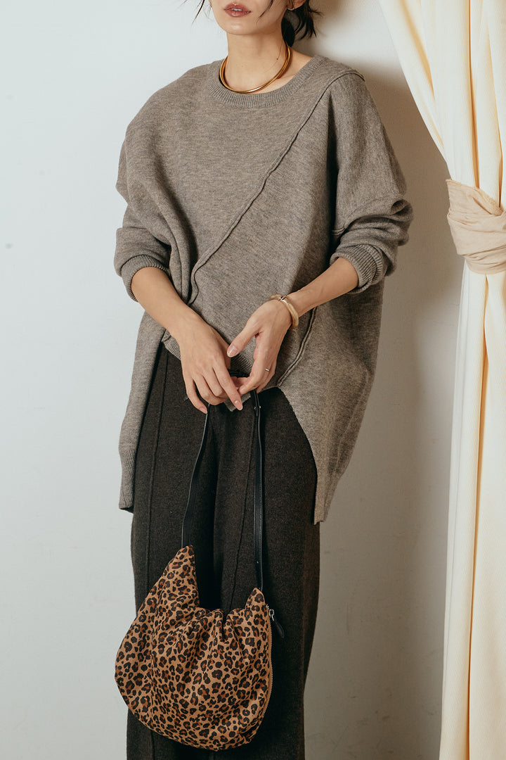 [SET]アシンメトリーデザインニットトップス+センターラインニットパンツ(2set)