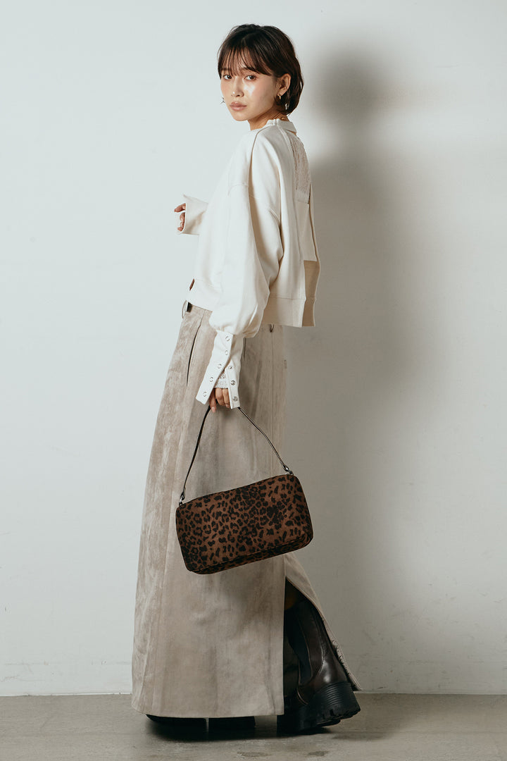 [SET]裏毛バックオープンプルオーバー+エコスウェードワイドスカート(2set)