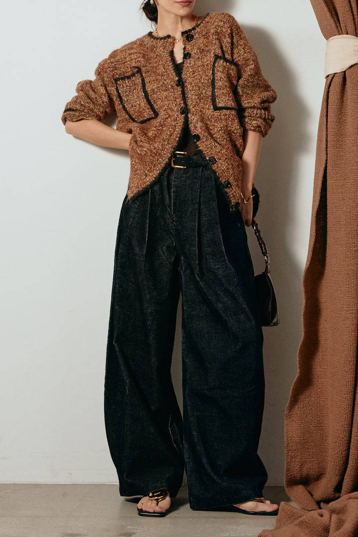 [SET]ミックスニットポケットカーディガン+フロントタック入りコーデュロイパンツ(2set)