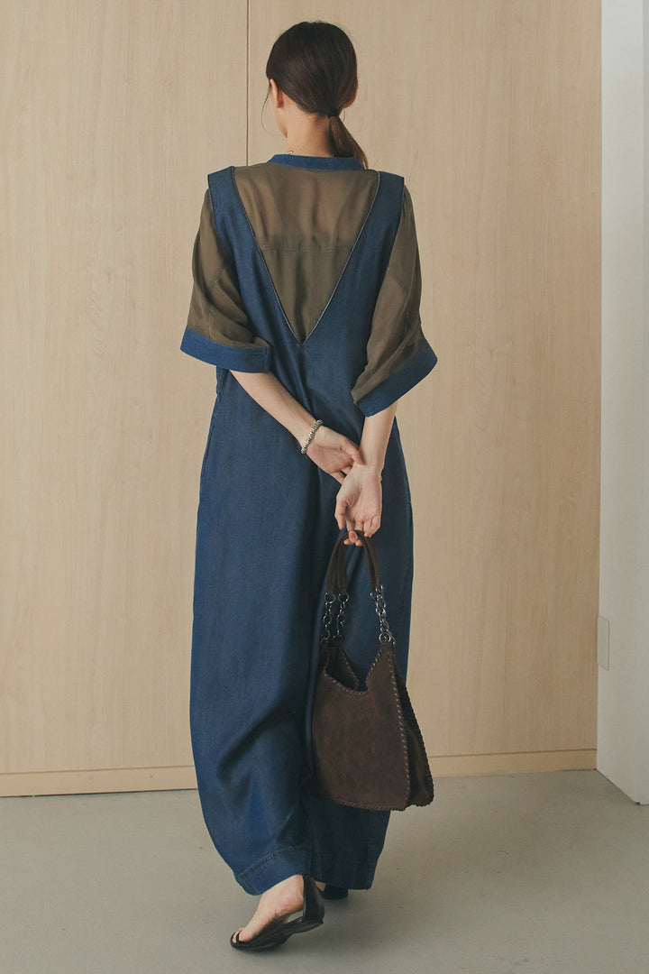 [SET]デニムライクビッグツーポケシアーシャツ+前後2WAYテンセルデニムサロペット(2set)
