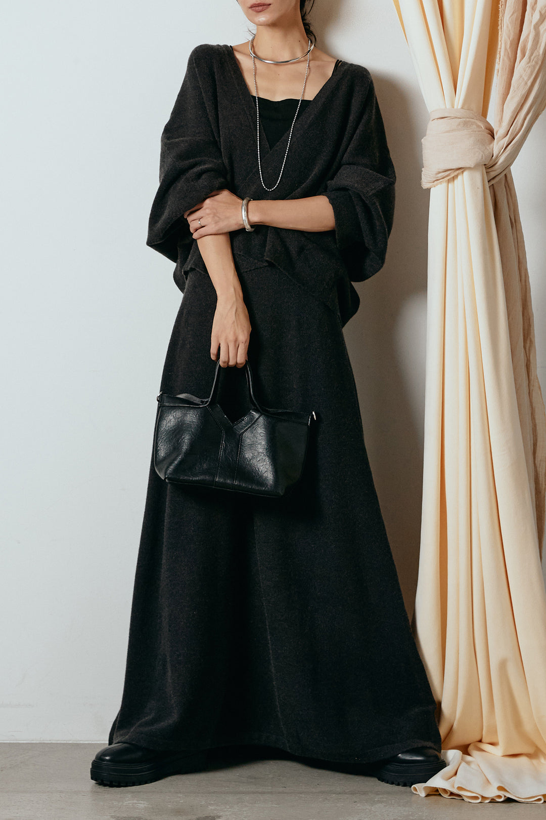 [SET]カシュクールニットカーディガン+ニットロングスカート(2set)