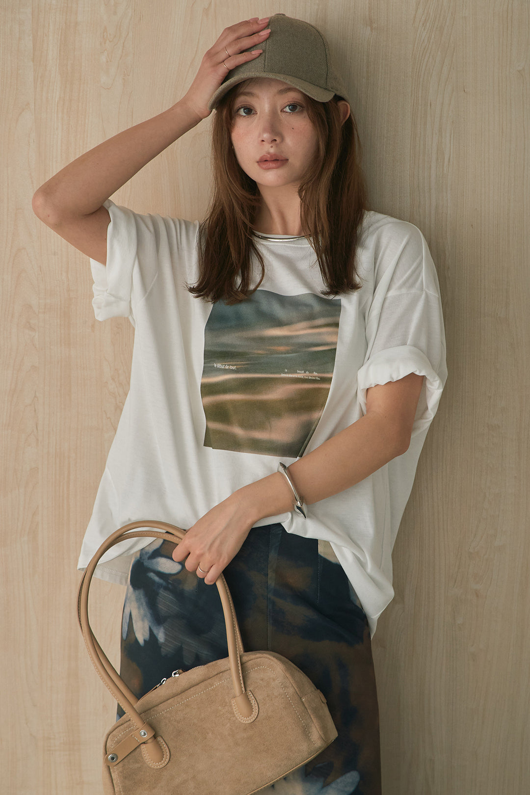 [SET]MarbleプリントTシャツ+ニュアンス花柄スカート(2set)