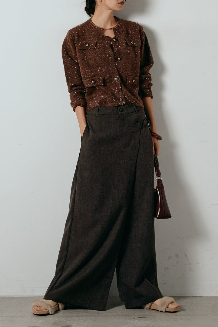 [SET]ネップニットカーディガン+ラップ巻きワイドスラックス(2set)