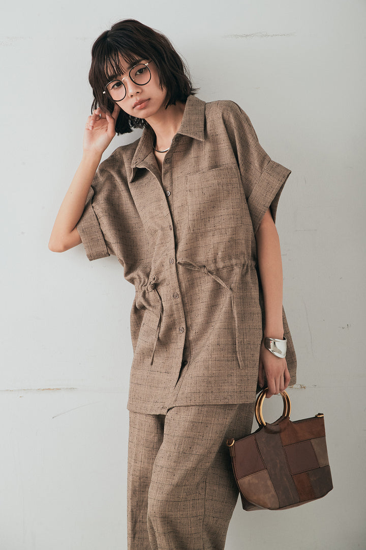 [SET]ツイードウエストドロストシャツ+ツイードタックパンツ(2set)