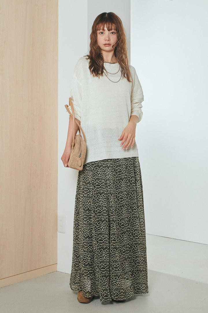[SET]麻混リラックスニットトップス+リラックスレオパードロングスカート(2set)