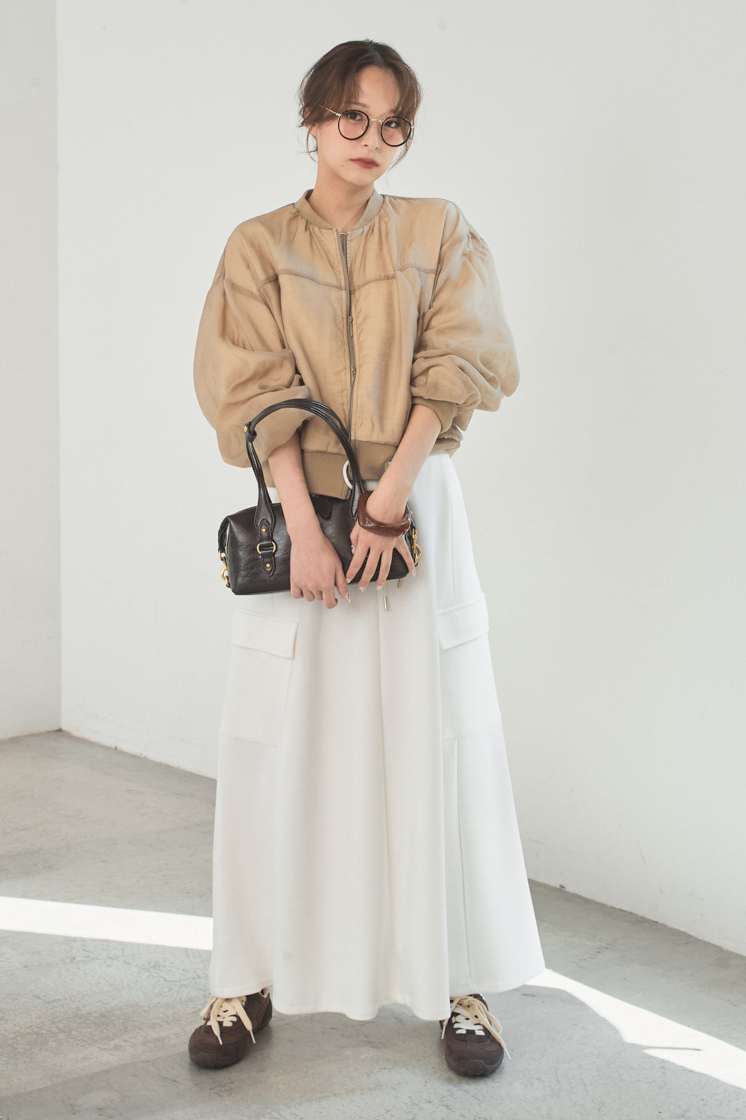 [SET]シアー×ポンチブルゾン+リラックススウェットスカート(2set)