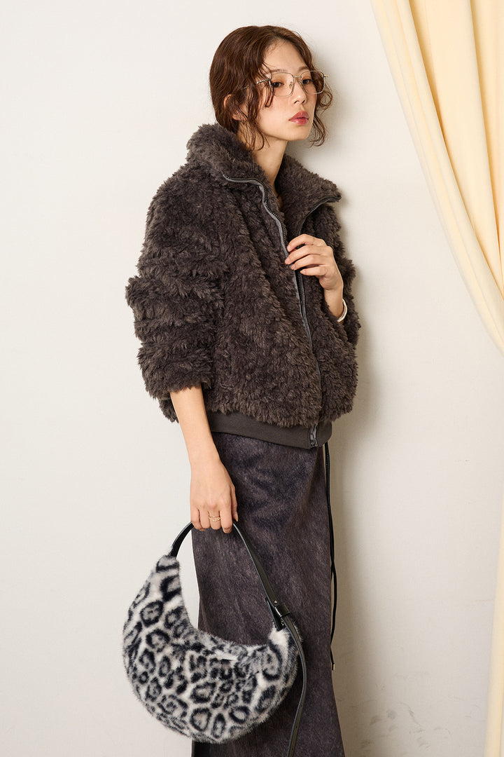 [SET]スタンドカラー裾リブボアブルゾン+ロープベルト付きスウェード調スカート(2set)