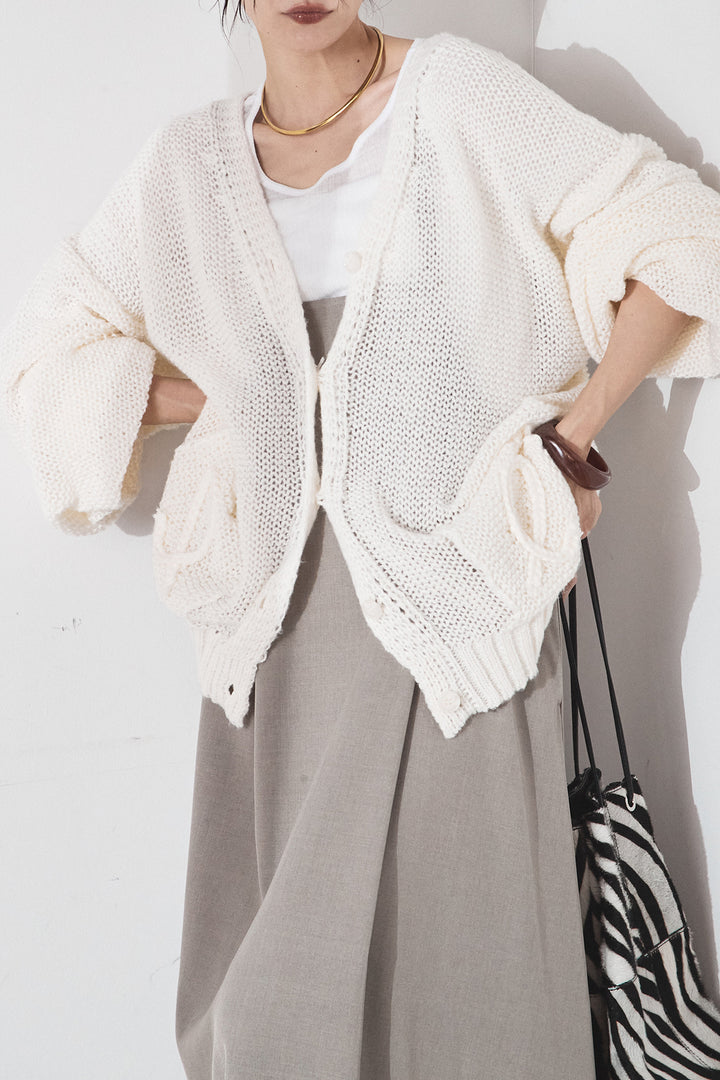 [SET]コード刺繍リラックスニットカーディガン+フレアリラックスキャミワンピース(2set)