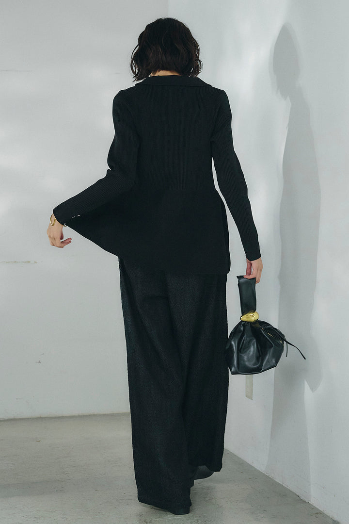 [SET]スキッパーペプラムニット+デニムライクヘリンボーンタックパンツ(2set)