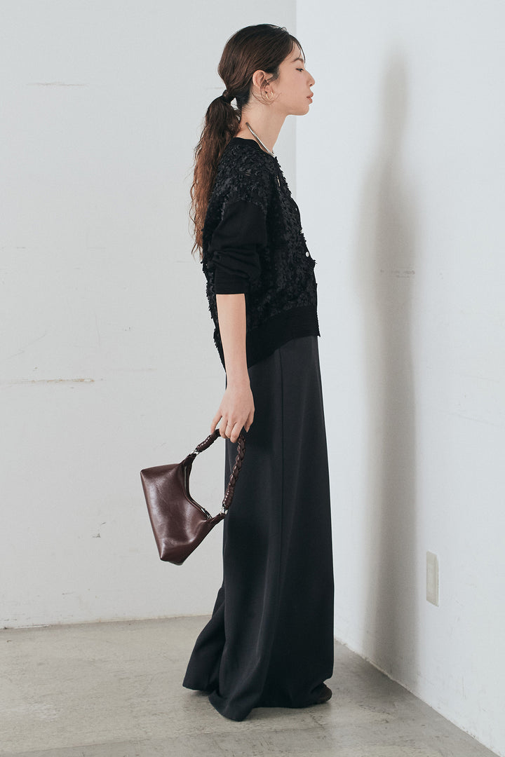 [SET]モコレースVネックカーディガン+太ベルト付きフロントタックパンツ(2set)