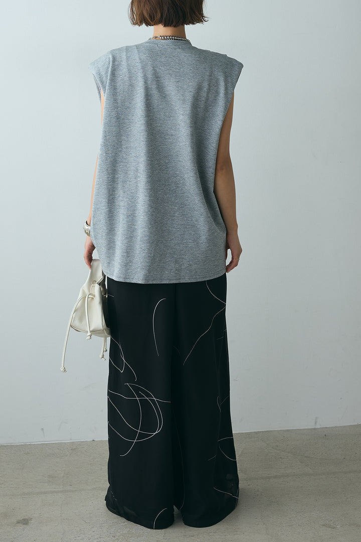 [SET]ノースリーブフロントツイストTシャツ+ニュアンスライン柄ワイドパンツ(2set)